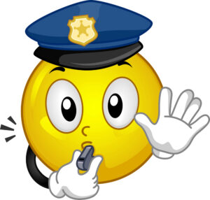 cartoon face blowing a whistle